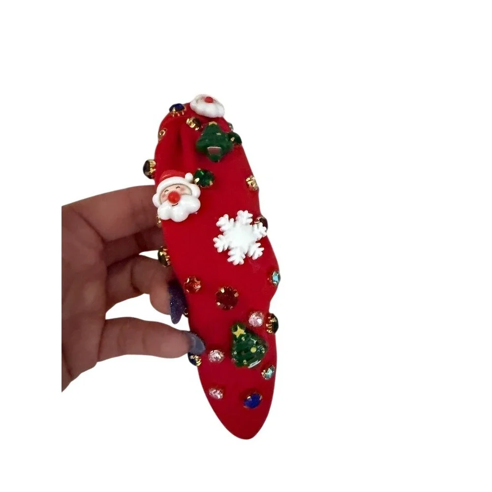 Knotted  Headband Womens Red Christmas Padded  Rhinestone Santa